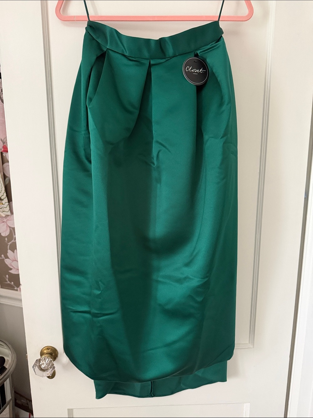 Closet London Emerald Satin Pleated Midi Skirt